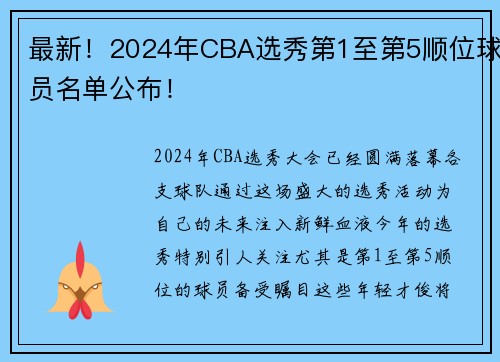最新！2024年CBA选秀第1至第5顺位球员名单公布！